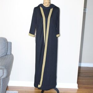 Vintage 70s Berkshire B-Tween Black Gold Polyester Maxi Sheath Dress Women’s L